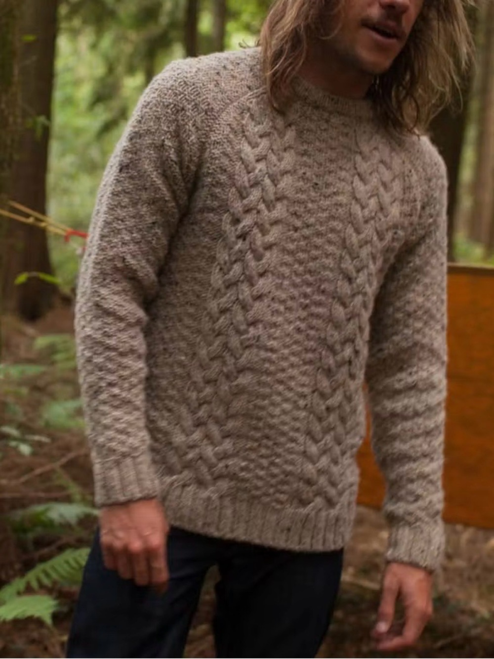 Finisterre Men’s Pure New Wool Cable Knit Oat Beige Fisherman Sweater Medium - Picture 3 of 14